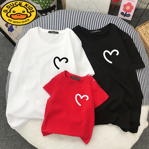 G.DUCKKIDS炸街亲子装三口2024新款潮一家四口t恤母女装夏装洋气纯棉短袖T N761：红色 180 XL