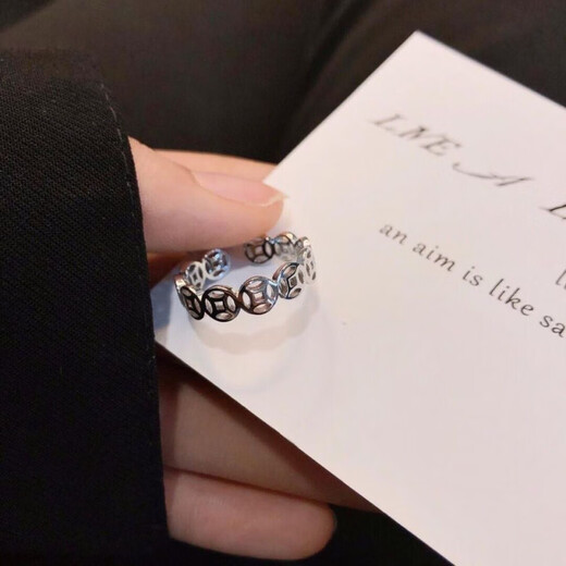RSRDDY Old Phoenix Pure Silver 999 Pure Silver Copper Coin Ring Opening Fashion Transfer New Light Luxurious Silver Jewelry Index Finger Ring Finger Coin Sterling Silver Ring (Opening Adjustable) Same Style as Lao Fengxiang 3.85g Comes with Original Gift Box and Certificate