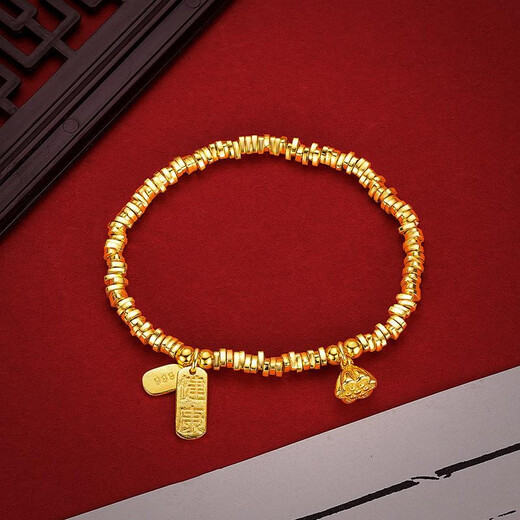 QUAMER new Chinese style 18K color bracelet broken gold a few liang bouncing beads lotus pod healthy broken safety elastic bracelet