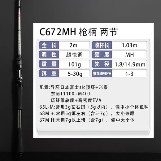 25款buguilure不鳜路亚GT轻量化超快调性虫竿鳜鱼竿黑坑鲈鱼翘嘴 2.02m GT 直柄S682M
