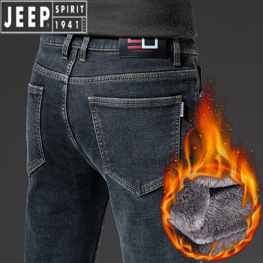 Jeep Spirit High-End-Casual Jeans für Männer im Frühjahr und Herbst 2025 Neue Stil Stretch Männer gerade lose plus Samthose für Männer 3879 Blau Schwarz [Frühling und Herbst] Dicke Stil 28