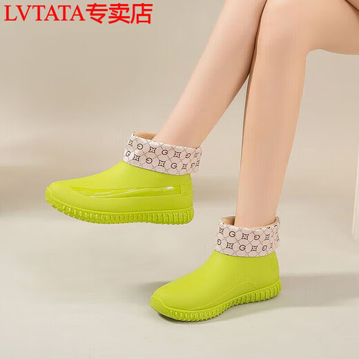 LVTATA 时尚雨鞋女外穿防水防滑网红水鞋筒日系厚底胶鞋耐磨耐穿厨房鞋 599杏色单鞋(标准码) 37