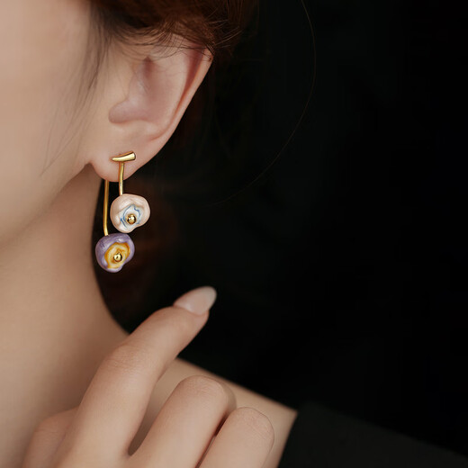 Idel enamel two-color flower earrings 2025 new high-end earrings women's earrings unique and beautiful earrings E4067 good persimmon into a pair of earrings