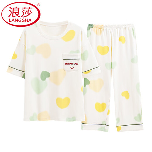 
LangSha high-end pajamas for women in summer pure cotton short-sleeved cropped pants can be worn on the outside sweet and casual cotton women's home clothes 9855 breastless pads [100 pure cotton] M Recommended 80-100Jin [Jin equals 0.5 kg]
