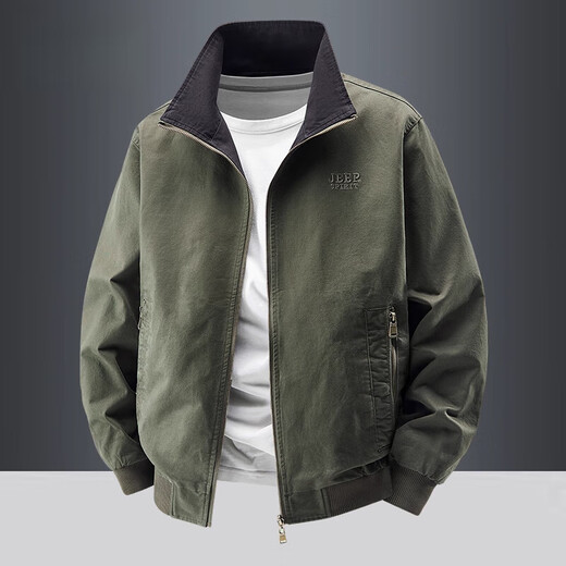 JEEP SPIRIT Jeep Reversible Jacket Men's Autumn and Winter Multi-Pocket Stand Collar Jacket Pure Cotton Work Jacket Men's Spring and Autumn Army Green Reverse Black Blue XL Recommended Weight 130-150 Jin Jin is equal to 0.5 kg