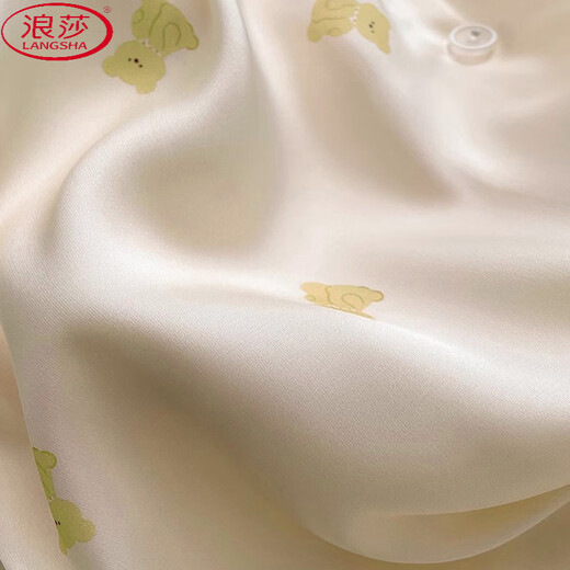 浪莎（LangSha）韩版ins冰丝绸凉感睡衣女士短袖长裤少女甜美可爱小熊家居服套装 高品质-YFY-9905【短袖长裤】 M 【建议80-100斤】