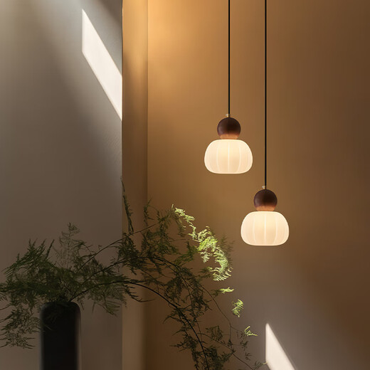 Newswell Lámpara de cabecera de dormitorio de estilo francés de mediados de siglo que levanta la entrada del pasillo de grano de madera de nogal Araña pequeña de calabaza retro Paquete 897 - dos habitaciones y dos salas de estar - cambio de luz de tres colores