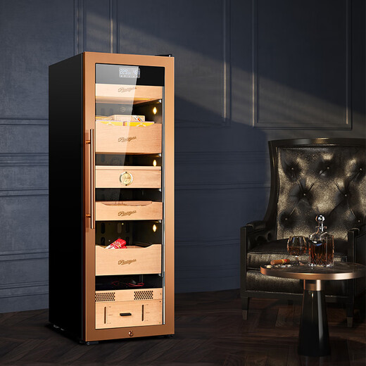 Double temperature control and humidity control cigar cabinet with constant temperature and humidity household ammonia removal and eggplant moisturizing cabinet A70/740MM high/rose gold stainless steel door with lock