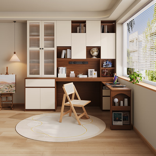 Gugezhijia customized ENF grade solid wood rotating desk and bookshelf integrated student home writing desk office desk living room computer table 2.0*2.4 high (5 door bookcase) + 1.52 meter desk