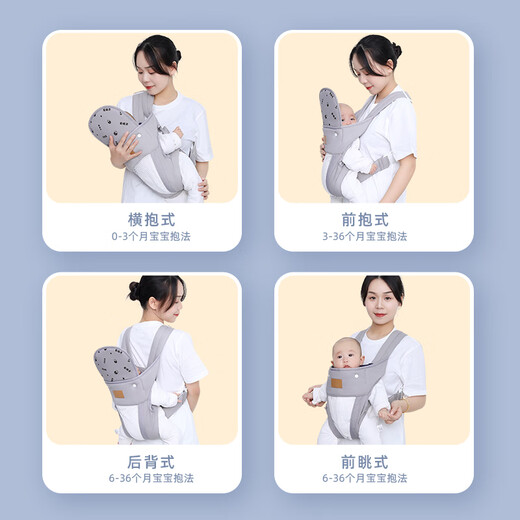 旌梦园抱娃神器解放双手新生宝宝背带婴儿横前抱式外出行简易多功能轻便 莫奈灰 印花护头