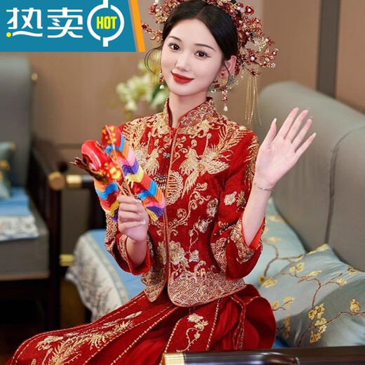 
Shantoulin Village Wedding Dress, Phoenix Crown, Greet, Xiuhe Clothing Bride 2025 Summer Chinese Large Size Wedding Dress Wedding Dress Small Man Return to My Mother Heyun Diamondless Heavy Industry Edition + Six Floating Tablets (No Headdress) S