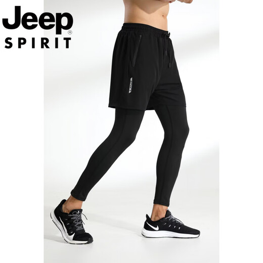 JEEP SPIRIT Jeep Sport Pants Running Pants Men's Fake Two-Piece Outdoor Cropped Pants Base-Finished Elastic Gym Quick Dry Pants 9923 Lake Blue Three-Cropped Pants M 165-170cm