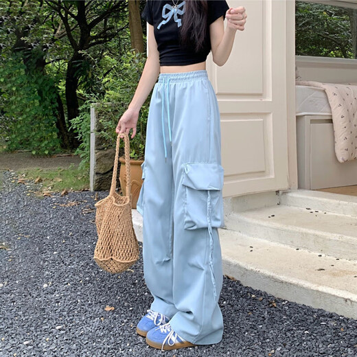 
Multi-pocket casual ice silk work pants for men and women neutral summer outdoor trousers trendy couple casual pants KXW 687 black [ice silk work pants] S [80-90Jin [Jin equals 0.5 kg]]