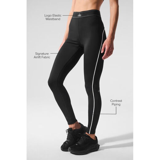 ALO YOGA High Waist Yoga Pants Pilates Pants Airlift Tights Running Fitness Pants High Elastic Sports Pants Slim and Breathable Black/White XXS (Suitable for Waist 59.5 - 62cm)