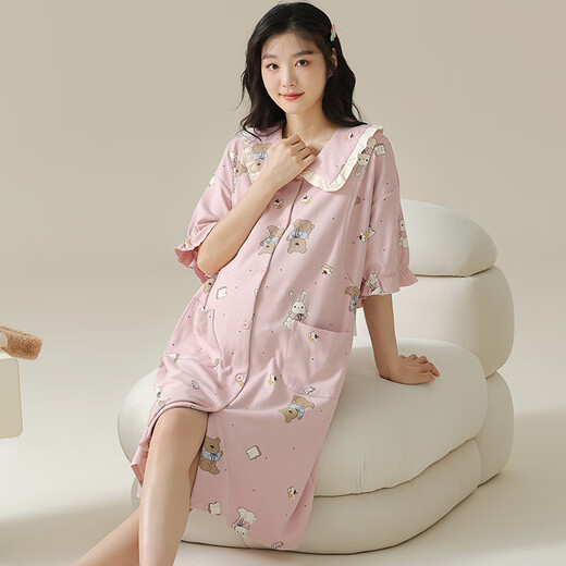 今勺孕妇待产裙月子睡衣女夏季2025年新款带胸垫可外穿冰丝两侧哺乳士 AM【11981】 M