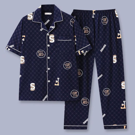 Catman Miiow Herren Pure Cotton Pyjamas Herren Sommer lässig Frühling und Herbst Dünne Heimbekleidungsanzug kurzärzt