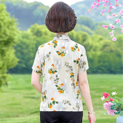 
Pei summer short-sleeved printed thin lapel color ice silk women's shirt for women 2025 middle-aged mother suit 6623 red XL XL90-105Jin [Jin equals 0.5 kg]