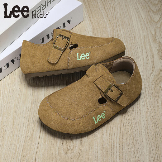 LEE KIDS Children's Shoes Autumn New Children's Wear-Resistant Casual Shoes for Boys and Adults One-Piece Birkenstock Shoes Soft-soled Leather Shoes for Girls Camel 26 Recommended Foot Length 160mm