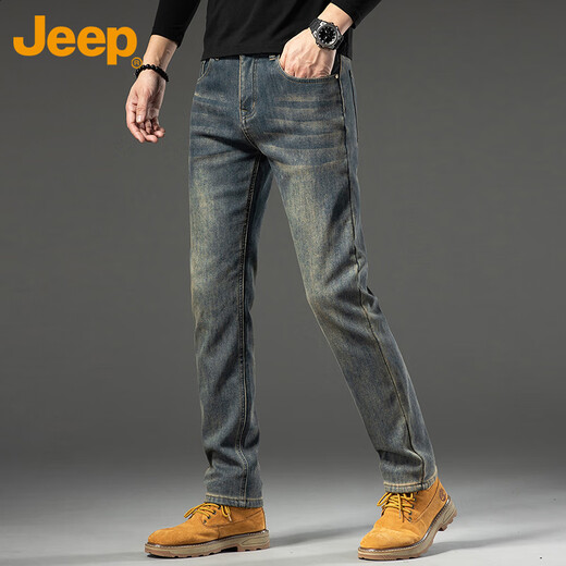 JEEP Jeans Men's Autumn and Winter Stretch Casual Pants Men's Business Versatile Men's Pants Nano Yellow 32