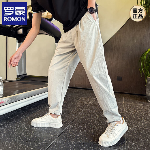 罗蒙（ROMON）薄款速干直筒裤男款潮流宽松阔腿裤痞帅男裤2025新款夏季休闲裤子 5012灰色 M 建议120斤内