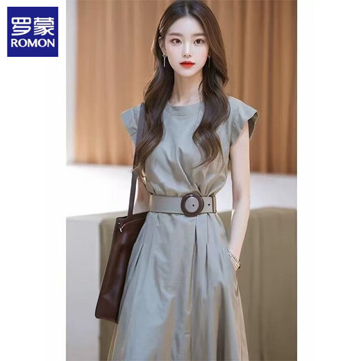 ROMON (ROMON) frigid and unique gray waist-hugging dress for women 2025 new women's summer light luxury high-end skirt picture color M 96-110