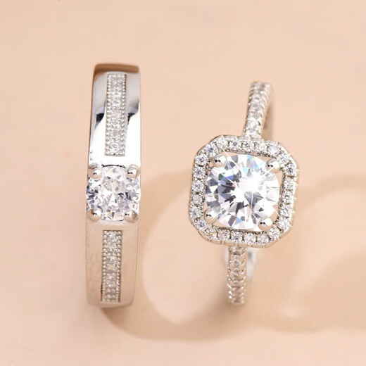 Bai Qixin couple rings, wedding rings, simulated fake diamond rings, wedding props, bride couple exchange ceremony proposal rings, one carat pair of rings, including 1 ring box, opening can be adjusted
