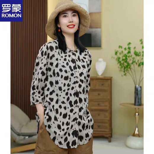 Romon (Romon) 2025 Summer New Leopard Print Shirt pour femmes Fashion Casual Sun Protection Shirt Top pour les femmes à la mode