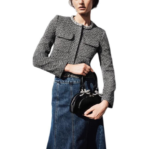 Joyas de diamantes autorretratos con una gran chaqueta de tweed estilo fragancia de oro para mujeres, color gris mixto, color gris mezclado xs uk 04