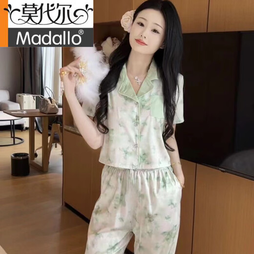 Modal calidad pequeña pijama de estilo fragante para mujeres en seda de verano pantalones cortos pantalones de manga corta habitación acondicionada de aire acondicionado y otoño sweet home talling para mujeres 694 pintura de tinta de mariposa longitud corta l (sugerencia 98-108Jin [Jin equivale a 0.5 kg])