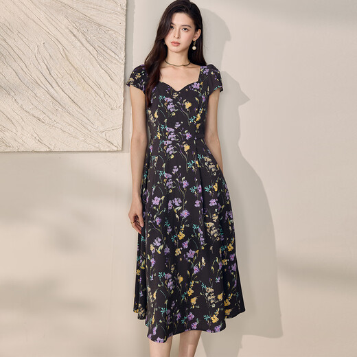 ROEYSHOUSE French puff sleeve big sling dress 2025 summer new style beautiful printed midi skirt 12107 color 2XL