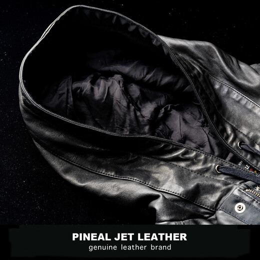 PJL男款头层绵羊皮水洗风衣做旧复古帽子长皮衣皮夹克外长水洗帽 黑色 L (160斤以下)