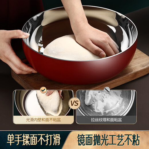 XKJ German stainless steel basin food grade 304 kitchen dish basin and wash basin kneading basin egg beating basin milk bottle washing basin light luxury and basin 24cm