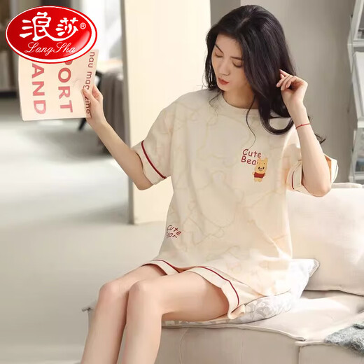 
Langsha pajamas (langsha) women's summer cotton short-sleeved shorts can be worn on the outside 2025 new cotton home clothing set 9855 brand authentic 100% pure cotton XL code recommended 120-140Jin [Jin equals 0.5 kg]