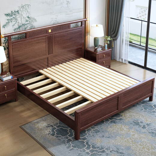 Nanzhu Neues chinesisches massives Holzbett 1,8 m doppeltes Hauptbett Große offizielle Hutbett Vollmassivholz Schwalbenschwanz Bettbrett 9901c#