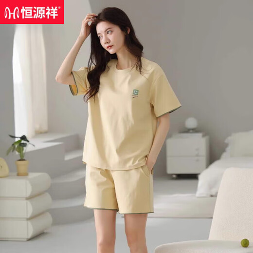 恒源祥睡衣女夏季纯棉短袖短裤简约休闲全棉薄款可外穿家居服套装可外穿 Z9856 M 建议80-100斤
