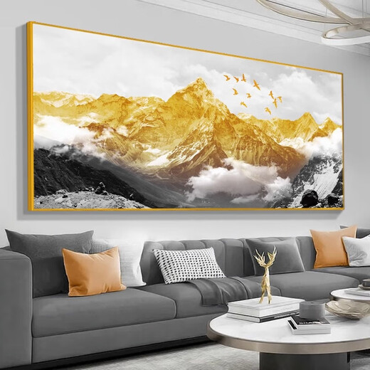 Zoci de regreso contra Jinshan Mural Decorating Sala de estar de alta gama Rizhao Jinshan Sala de estar Sofá Pintura de paisaje de pared CT-3524 Atrías contra Shan Fitness Glass Longitud 300*120 Elegante Marco de aluminio de oro de oro