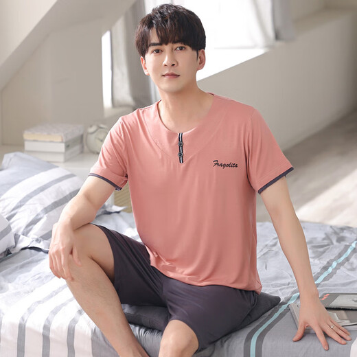 SEPTWOLVES 2025 new pajamas men's summer modal short-sleeved casual large-size suit for men's home clothes AYX-3519 royal blue XL (135-155Jin [Jin equals 0.5 kg])
