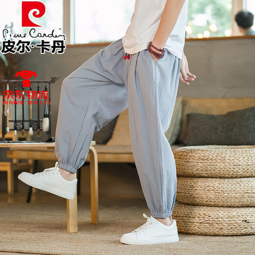 Pierre Cardin Baumwolle und Leinen Casual Hosen für Männer Sommer dünne Haremhose Chinesische Stil Chinesischer Stil Fette Mann Lose großer neun-Punkte-Bloomer Marine Blau dünn 2xl 140-160jin [Jin entspricht 0,5 kg]