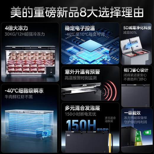 美的（Midea）300升以上冰柜家用小型冷冻柜大容量冰柜商用-40度大型深冷速冻柜单温卧式茶叶冷藏柜冷柜 719升 25年旗舰品 升级净味减霜