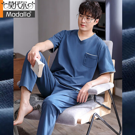 莫代尔男士睡衣夏季薄款莫代尔短袖长裤套装夏天青少年大码家居服可外穿 LS2677短长 L 男(建议100-120斤)