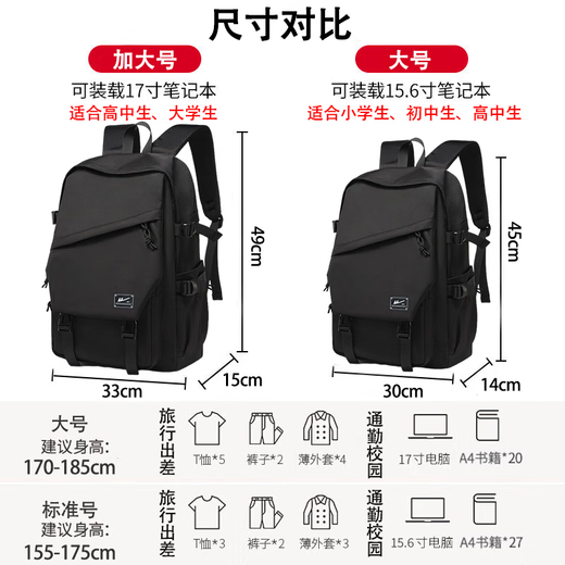 Huili Schoolbag männliche Junior High School und High School College-Schüler Rucksack hochwertiger Kapazität Computer Rucksack Leichtes Freizeit-Reisetasche Schwarz große Größe [verbesserter Reißverschluss + verstärkter Schultergurt]