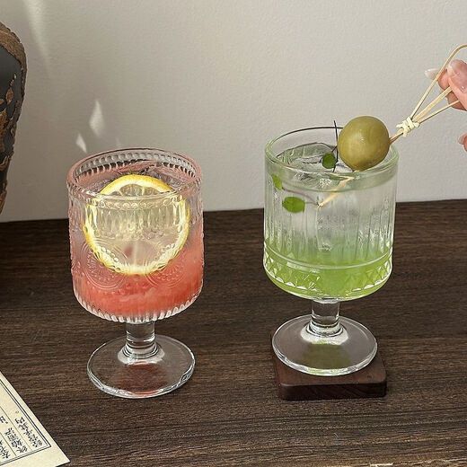 鸣誉【4只混装】复古浮雕混合花纹酒杯喝水杯红酒杯高脚杯饮料果汁杯 混合纹4个