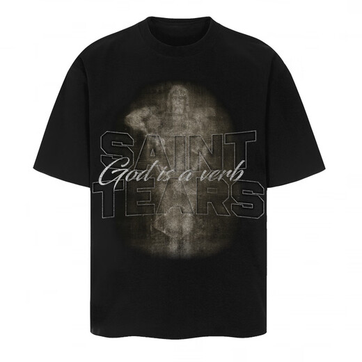 HUALIN FASHIONSaintMichael Retro American Loose Couple Short Sleeve T-shirt Summer Cotton Men and Women 1048 Black M