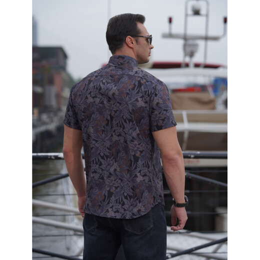 Siete lobos Camisa Europea y Americana de Men Spreved Shirt Man Fat Man Summer Fin Digital Breats Plus Fat Fat Buse Salled Micro-Sleved Tend 9202 Red L (175) 9205*175/109