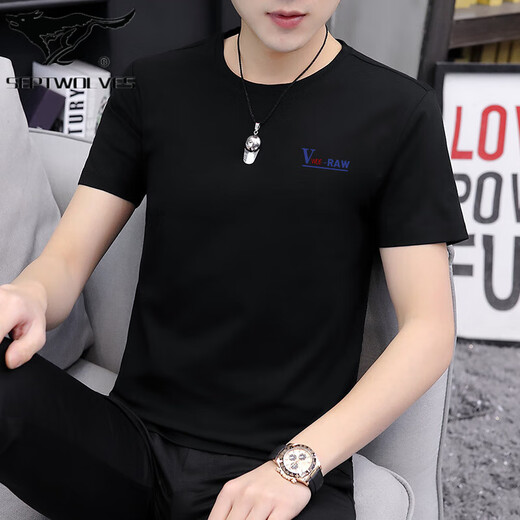 
Seven Wolves summer men's short-sleeved T-shirt slim thin sports and casual top ice silk half-sleeved round neck T-shirt Korean style #1421 White# M (95Jin[Jin equals 0.5 kg]-110Jin[Jin equals 0.5 kg])