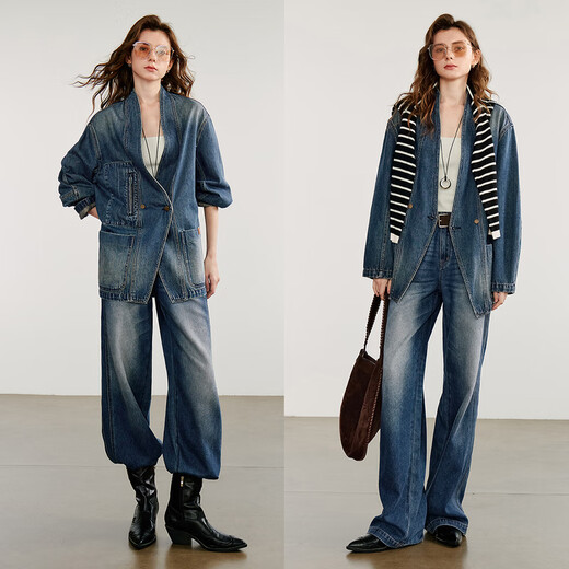 Chaqueta casual de chuyu para mujeres 2025 Autumn New Retro French Denim Flow Heavy Industry Chaqueta Top Osck Blue M
