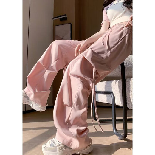
Casual simple dopamine wear work pants for women in spring and summer drawstring hip-hop thin style wide-leg floor trousers MY-687 yellow XL