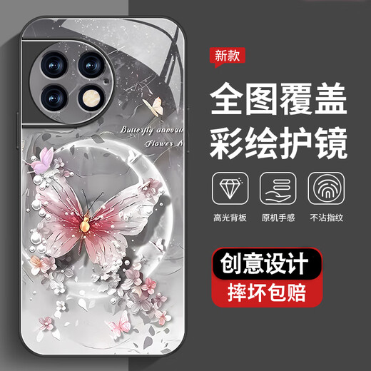 Der neue hochempfindliche OnePlus Ace2 Pro-Schutzfall mit Dirtbeständigkeit, Staubwiderstand, Herbstbeständigkeit, OnePlus Ace2V-Schalen-Perlen-Schmetterlings-High-End-Frauen im trendigen Perlmutter-Schmetterling AGJWB1283-Silber-plattiertem ACE2PRO [+Screen-Save-Film]