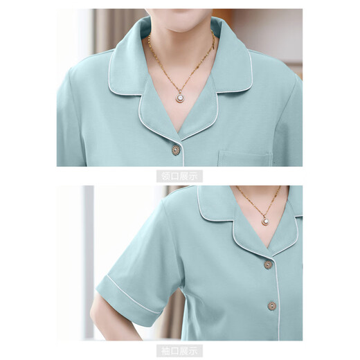 Langsha (langsha) mother cardigan pajamas for women in summer pure cotton short-sleeved cropped pants large size thin style middle-aged and elderly mothers home clothing set 9898# 2XL [Suggested 140-160Jin [Jin equals 0.5 kg]]