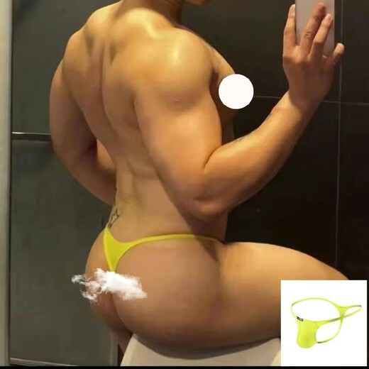 Banfishi men's T-shaped underwear, sexy and fashionable U-convex trendy men's T-shaped underwear, low-waist slim fit nylon thin edge comfortable briefs, black T-shaped underwear L